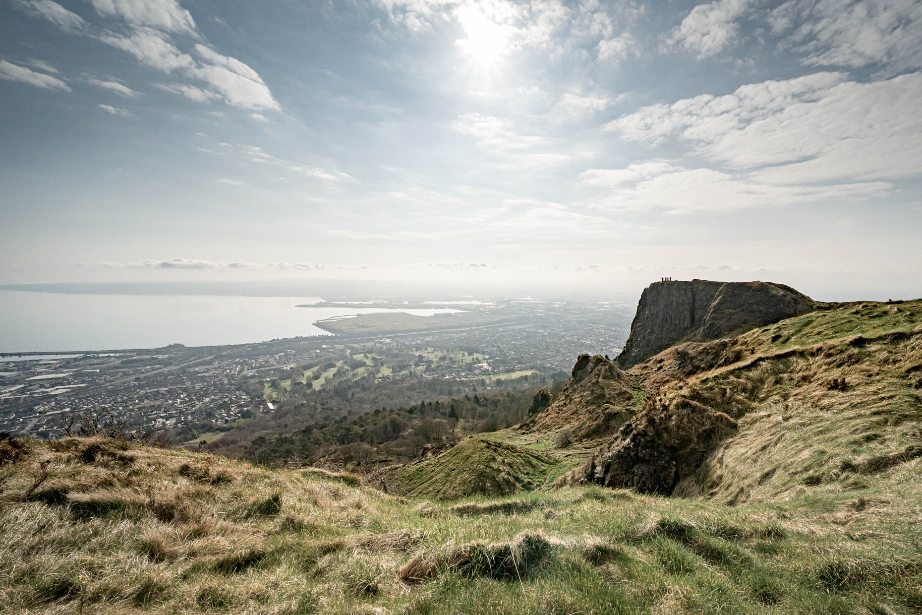 Friends hike up Cave Hill for a beautiful cityscape of Belfast, Northern Ireland